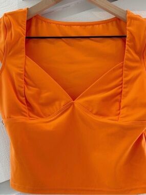 Vibrant Orange Square Neck Crop Tank